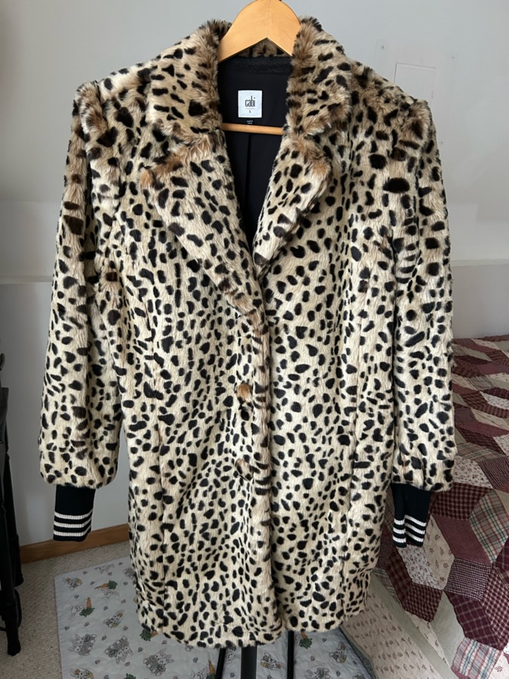Cabi Josephine Leopard Faux Fur Long Coat Jacket Large 3727